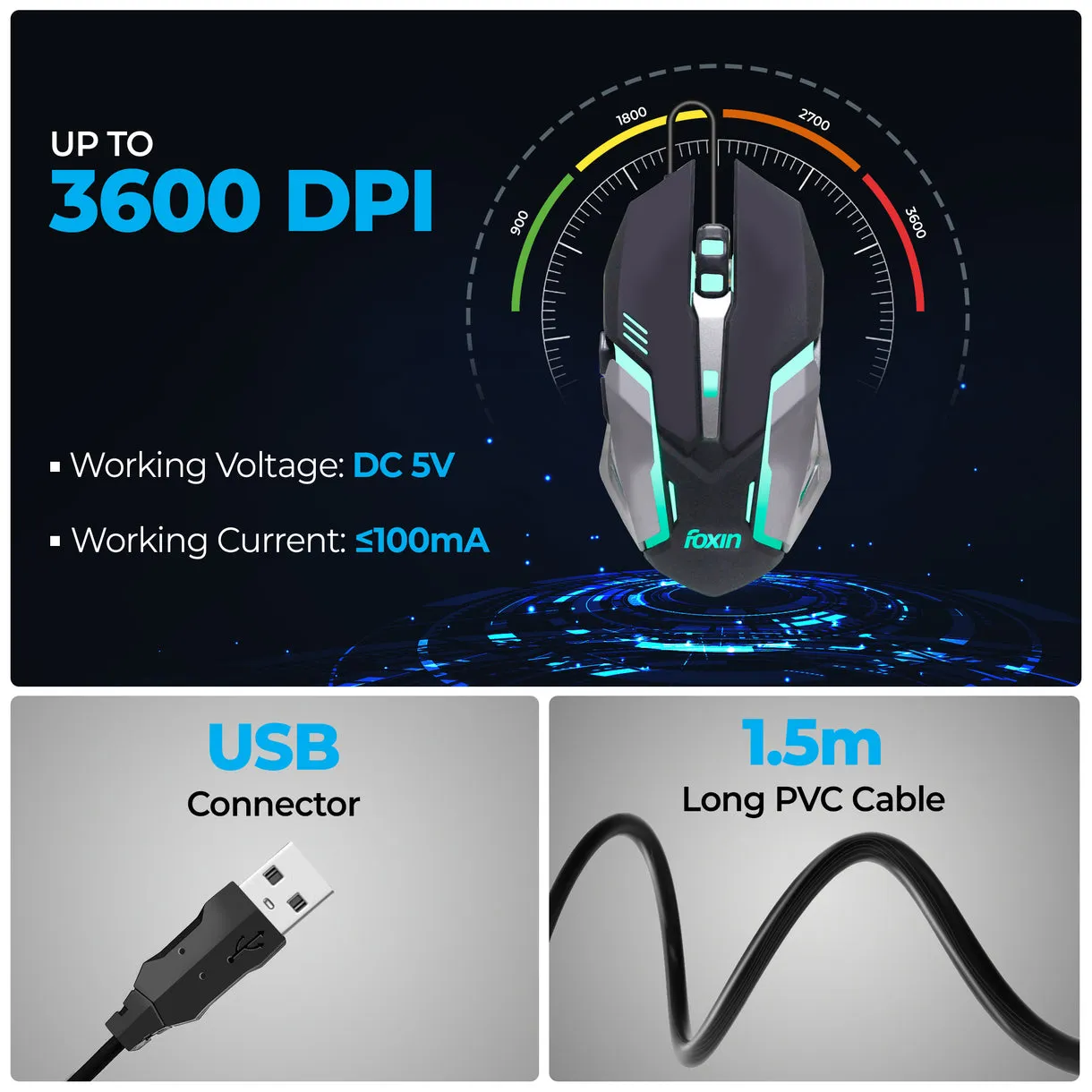 Foxin USB Gaming Keyboard Mouse Combo RGB (Thunder) view 6